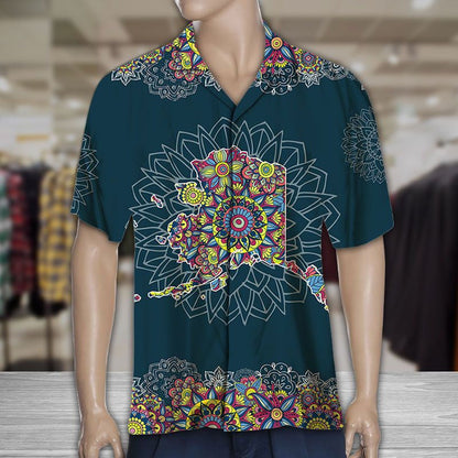 Léarscáil Uathúil As Alasca Mandala Flower Patchwork Pattern Léine Haváís, Bronntanas Léine Haváíais, Bronntanas Nollag