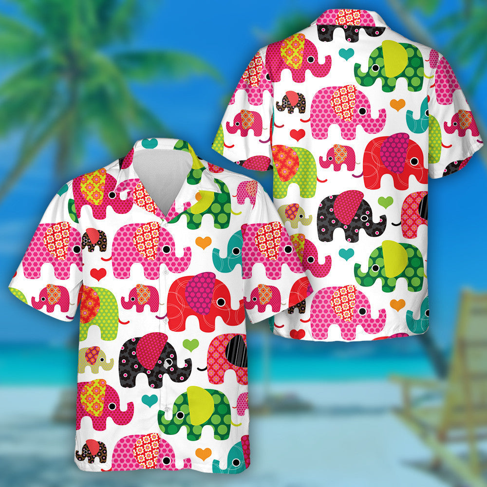 Colorful And Different Size Elephants Hawaiian Shirt, Hawaiian For Gift