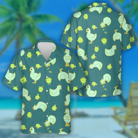Cheerful Funny Green Hen And Chicken Hawaiian Shirt, Hawaiian For Gift