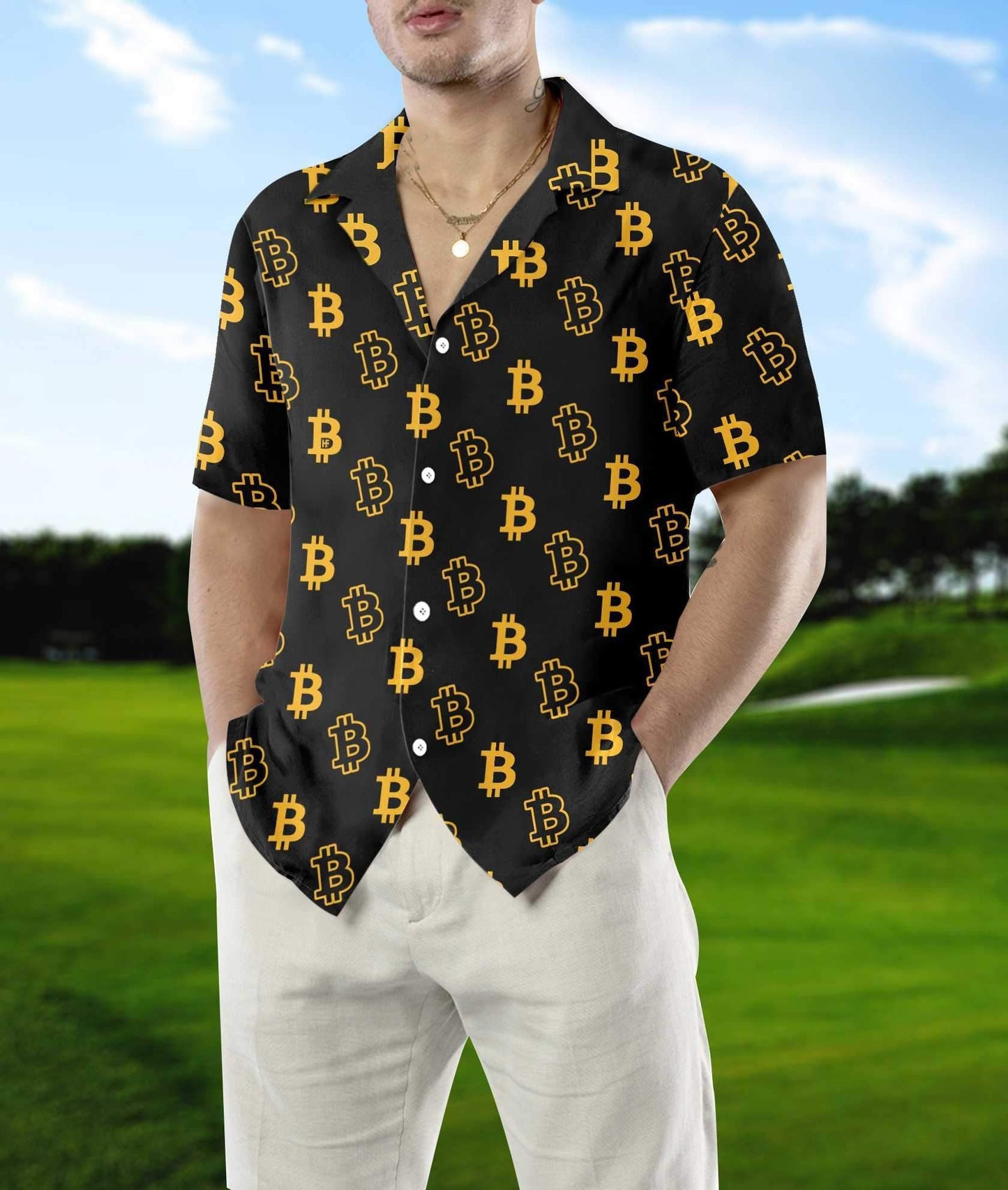 Seamless Bitcoin Gold And Black Design Hawaiian Shirt,Hawaiian Shirt Gift, Christmas Gift