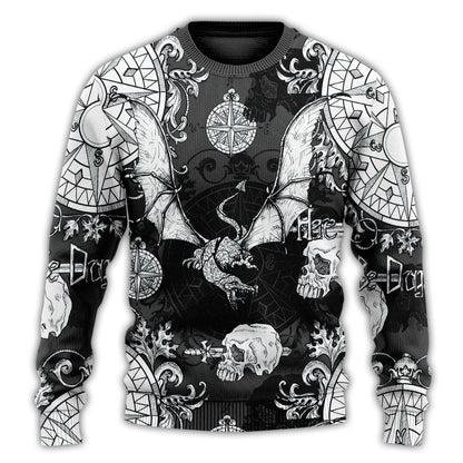 Dragon Snorting Fire Gothic Nautical Compass And Baroque Ugly Christmas Sweater, Christmas Gift, Gift Christmas 2024