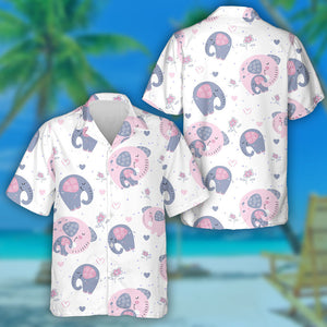 Baby And Mother Elephant Happy Together Hawaiian Shirt, Hawaiian For Gift