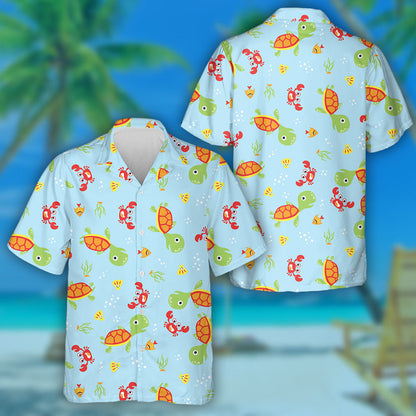 Marine Life With Turtle Crab And Shellfish Hawaiian Shirt, Hawaiian Shirt Gift, Christmas Gift