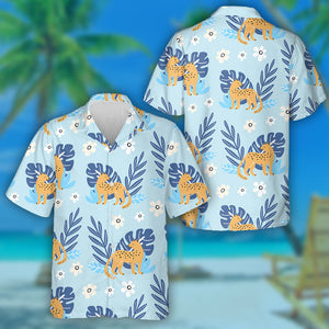 Wild Animals Cute Summer Leaves And Leopard Hawaiian Shirt, Hawaiian Shirt Gift, Christmas Gift