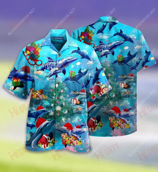 Teacht le chéile Teaghlaigh deilf na Nollag Léine Haváí Unisex Caitheamh aimsire Muinchille Gearr Na Léinte Haváís is Fearr Patrún Léine Haváís, Bronntanas Léine Haváís, Bronntanas Nollag