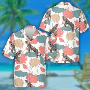 Wild Animals Leopard Flowers And Leaves Silhouette Hawaiian Shirt, Hawaiian Shirt Gift, Christmas Gift