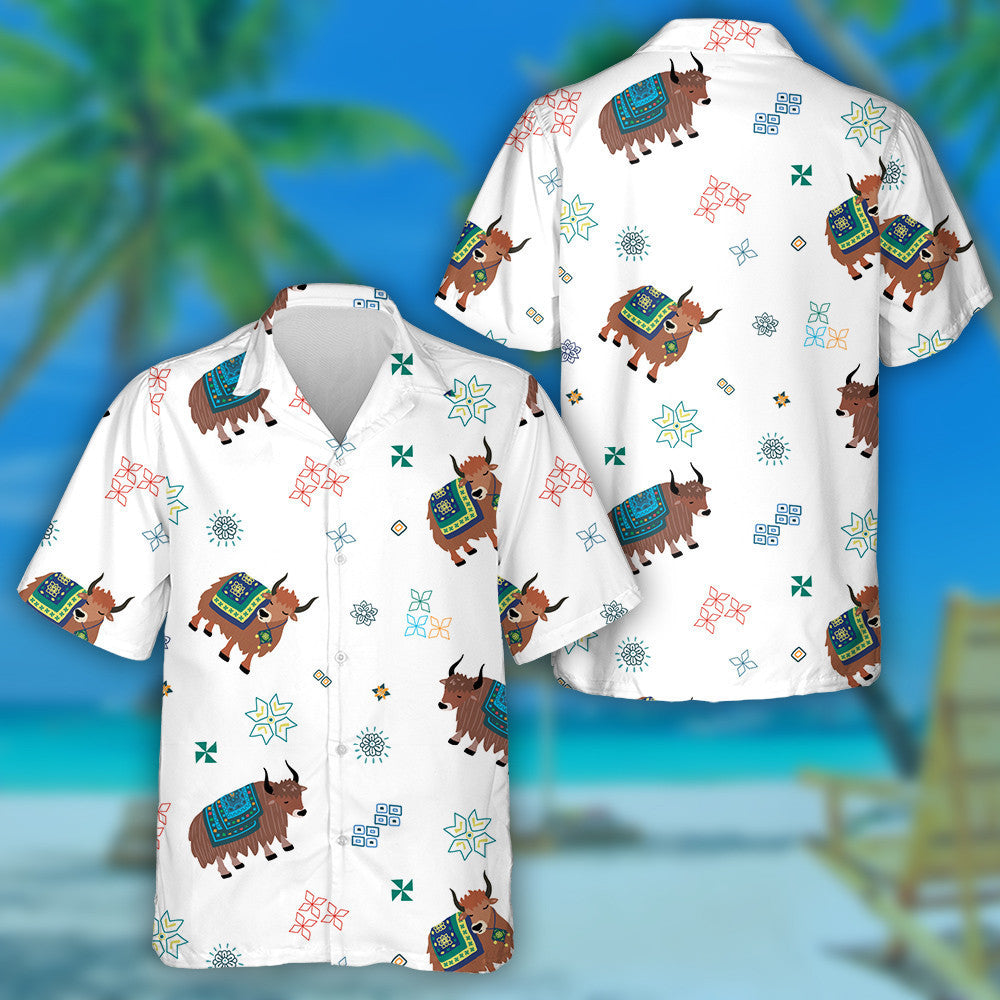 Hand Drawn Cow Yak On White Background Hawaiian Shirt, Hawaiian Shirt Gift, Christmas Gift