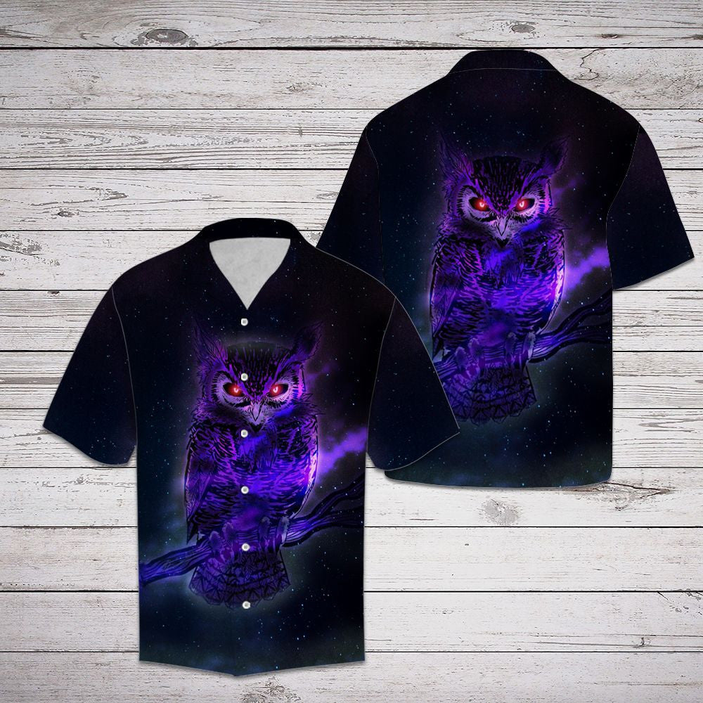Mystic Purple Owl With Red Eyes Hawaiian Shirt,Hawaiian Shirt Gift, Christmas Gift