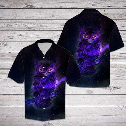 Mystic Purple Owl With Red Eyes Hawaiian Shirt,Hawaiian Shirt Gift, Christmas Gift