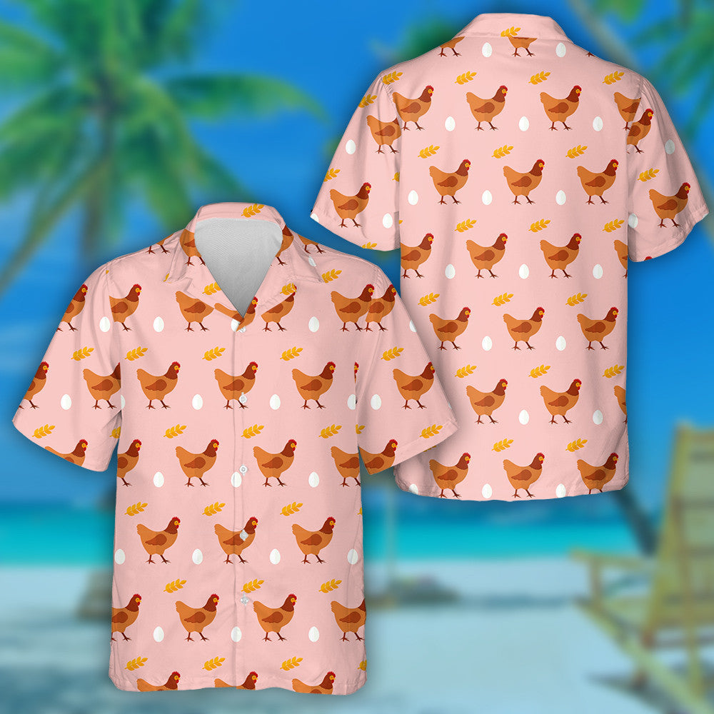 Chicken Egg And Arista On Pink Background Hawaiian Shirt, Hawaiian Shirt Gift, Christmas Gift