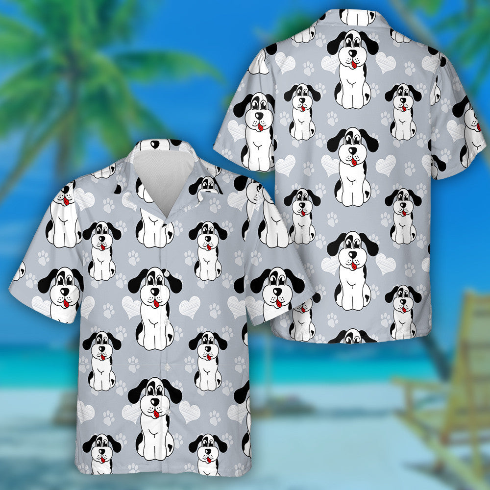 Black And White Dog Isolated Background Hawaiian Shirt, Hawaiian For Gift