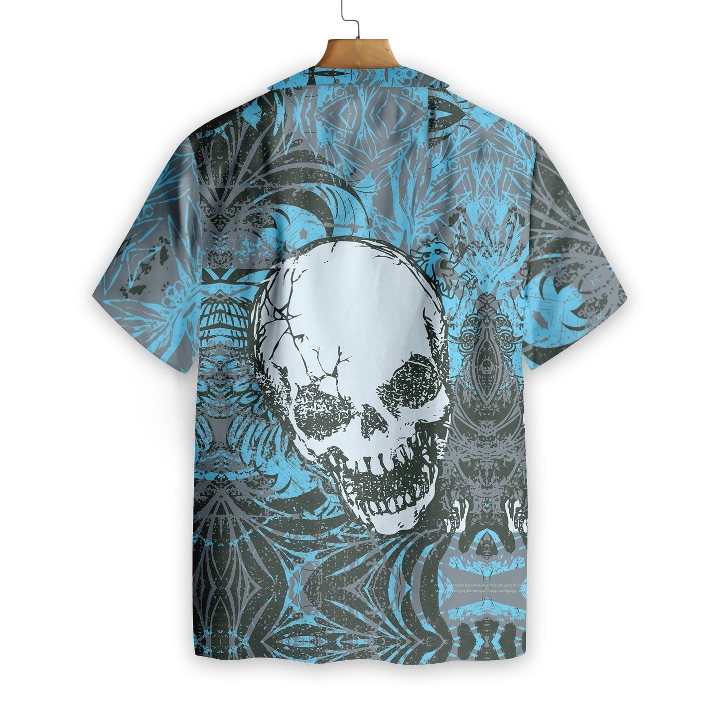 Retro Skull Pattern Blue Leave Design Hawaiian Shirt,Hawaiian Shirt Gift, Christmas Gift