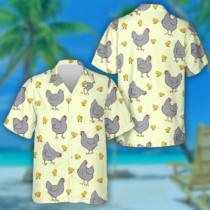 Beautiful Hen And Chicken On Yellow Background Hawaiian Shirt, Hawaiian Shirt Gift, Christmas Gift