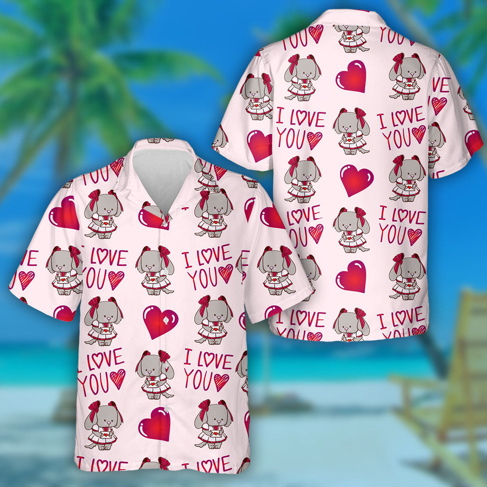 Sweet Dog With Heart And Love Letter Hawaiian Shirt, Hawaiian Shirt Gift, Christmas Gift