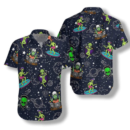 Cute Aliens Night Sky Pattern Hawaiian Shirt,Hawaiian Shirt Gift, Christmas Gift