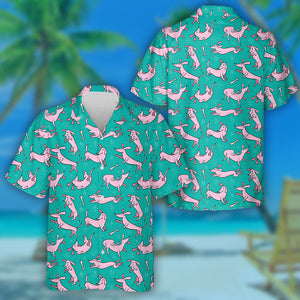 Pink Dachshund On The Green Background Hawaiian Shirt,Hawaiian Shirt Gift, Christmas Gift