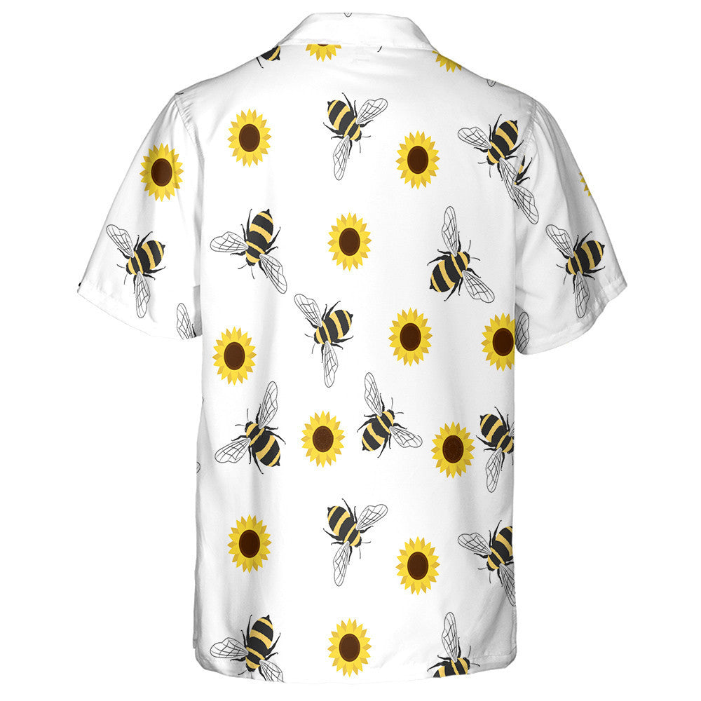 Cartoon Black And Yellow Bees Doodle Hawaiian Shirt, Hawaiian For Gift