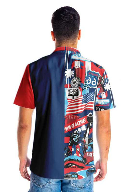 Navy And Red America Pop Art Hawaiian Shirt,Hawaiian Shirt Gift, Christmas Gift