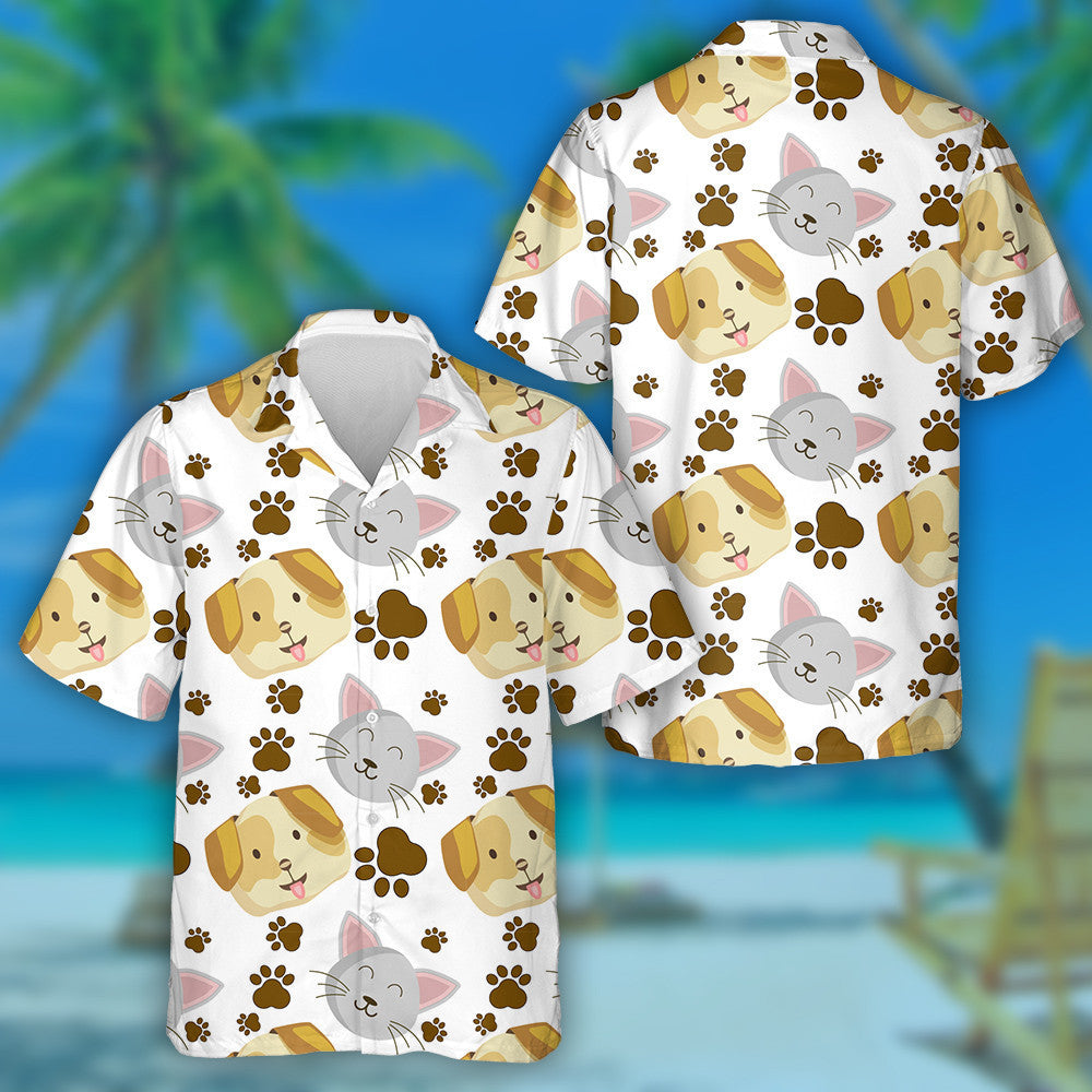 The Faces Of A Dog Kitten And Footprints Hawaiian Shirt,Hawaiian Shirt Gift, Christmas Gift