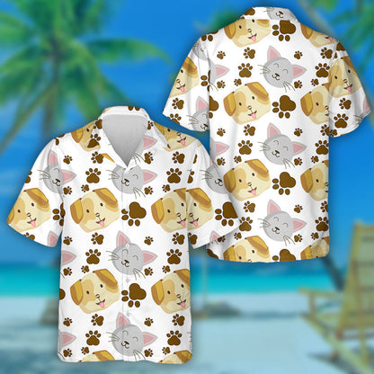The Faces Of A Dog Kitten And Footprints Hawaiian Shirt,Hawaiian Shirt Gift, Christmas Gift