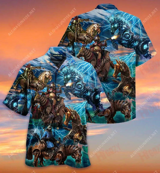 Steampunk Mechanical Horse Unisex Léine Haváís Caitheamh aimsire Gearr Muinchille Oirbheartaíochta Léine Haváís Patrún Léine Haváís, Bronntanais Léine haváíais, Bronntanas Nollag