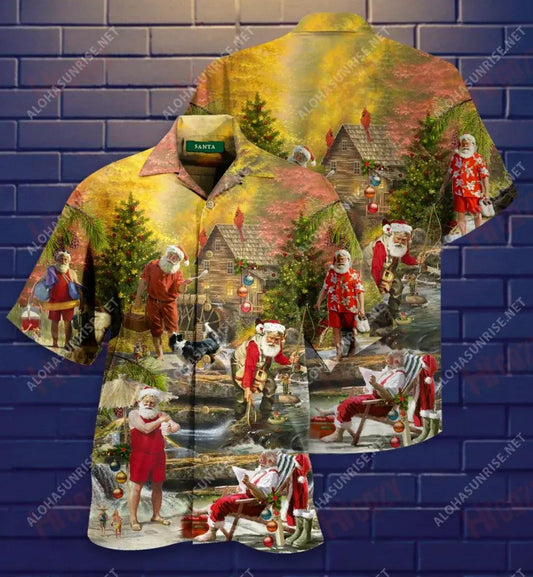 This Is My Happy Place Santa Claus Unisex Short Hawaiian Shirt Vacation Short Sleeve Best Hawaiian Shirts Funny Hawaiian Shirts, Hawaiian Shirt Gift, Christmas Gift