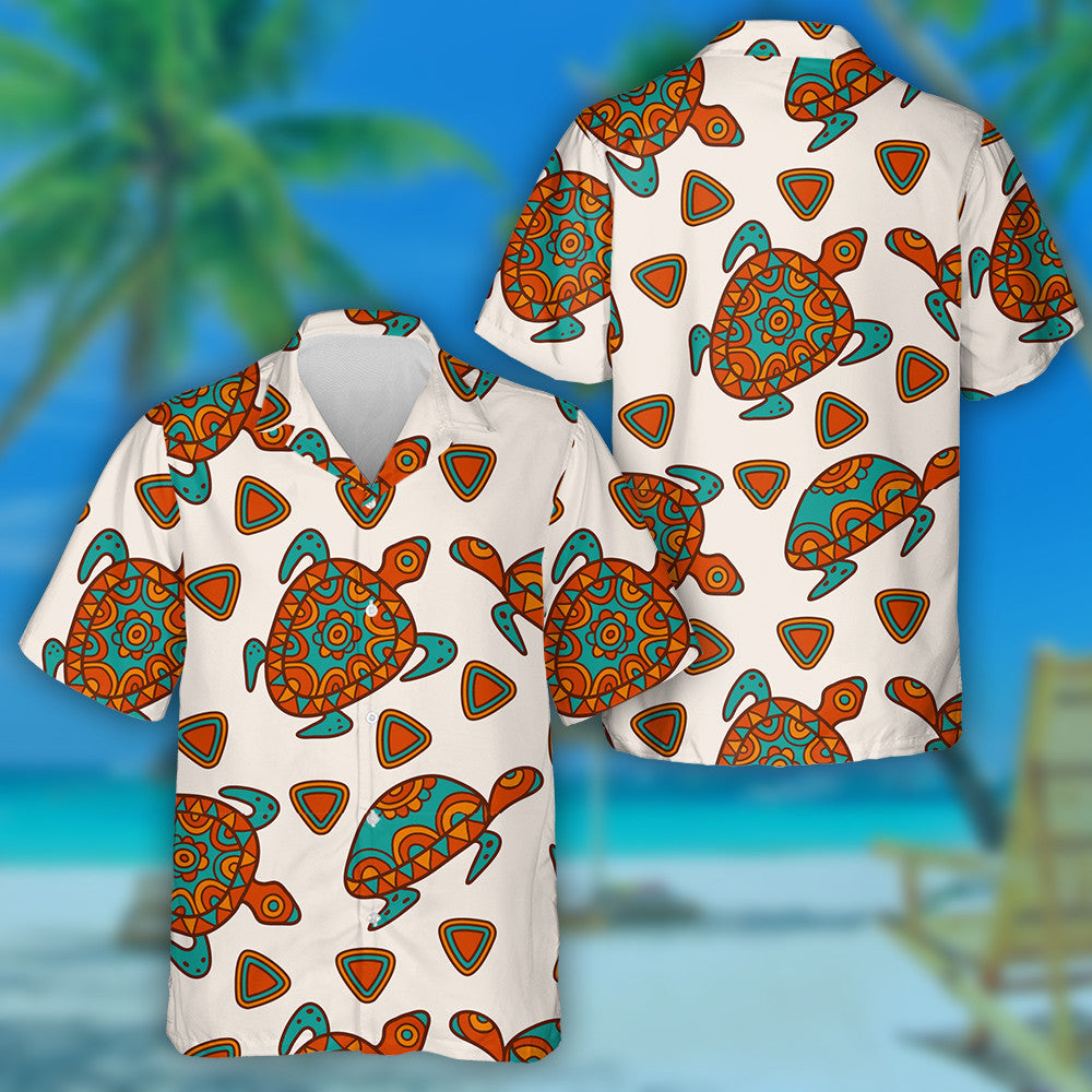 Hand Drawn Tribal Turtles With Multicolor Ornamental Hawaiian Shirt, Hawaiian Shirt Gift, Christmas Gift