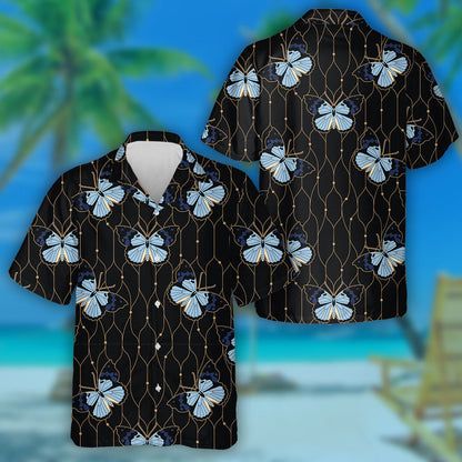 Butterflies On A Wicker Background In Art Style Hawaiian Shirt, Hawaiian Shirt Gift, Christmas Gift