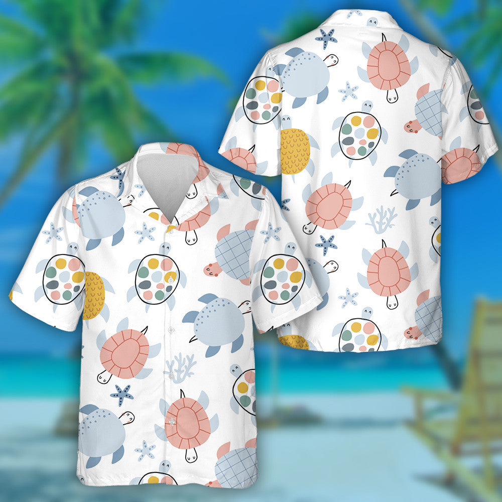 Colorful Style Cute Turtles On White Background Hawaiian Shirt, Hawaiian Shirt Gift, Christmas Gift