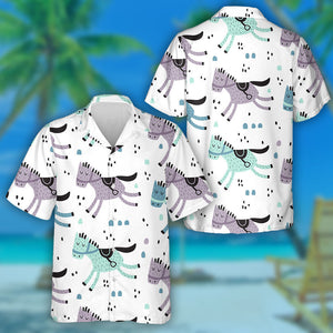 Adorable Horses In Cartoon Style On White Hawaiian Shirt, Hawaiian Shirt Gift, Christmas Gift