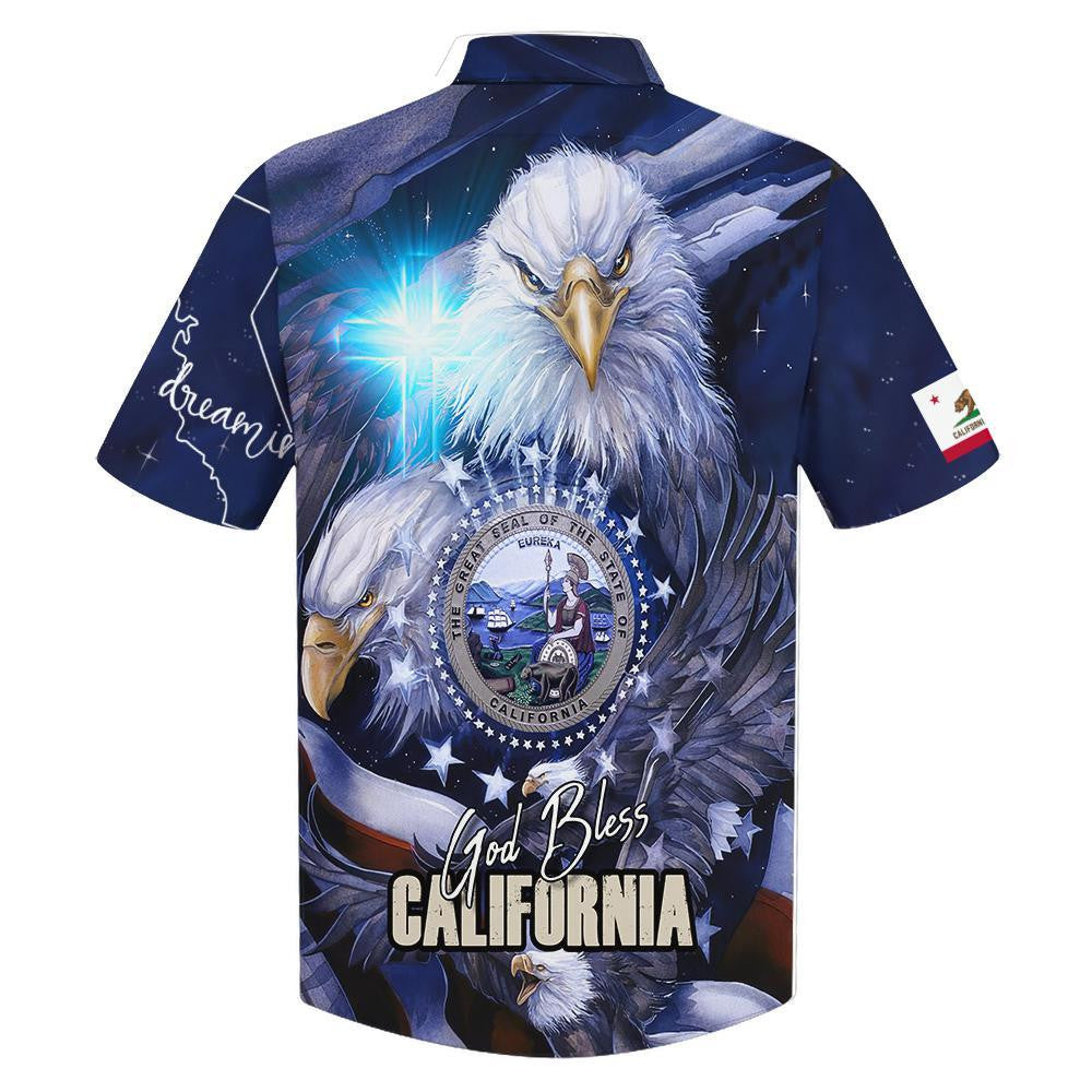 Cool Eagles God Bless California Theme Hawaiian Shirt,Hawaiian Shirt Gift, Christmas Gift