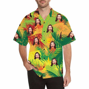 Custom Face Beautiful Leaves Men's Hawaiian Shirt,Hawaiian Shirt Gift, Christmas Gift