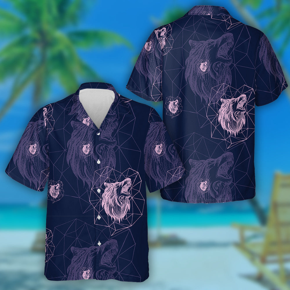 Geometric Vintage Wolf Predator Retro Style Hawaiian Shirt, Hawaiian Shirt Gift, Christmas Gift