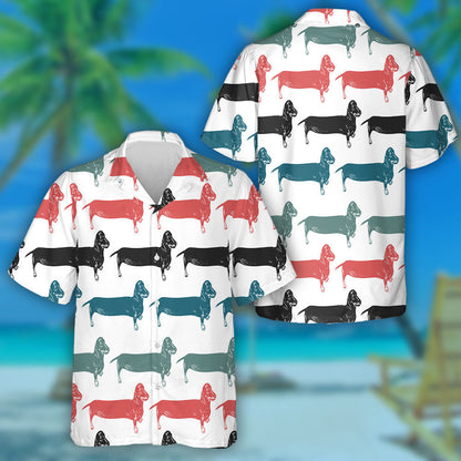 Sceitse Dachshunds Madraí Fada Dubh Dearg Agus Gorm Léine Haváís, Bronntanas Léine Haváís, Bronntanas Nollag