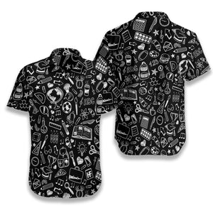 Black And White Doodle School Chalkboard Design Hawaiian Shirt, Hawaiian Shirt Gift, Christmas Gift