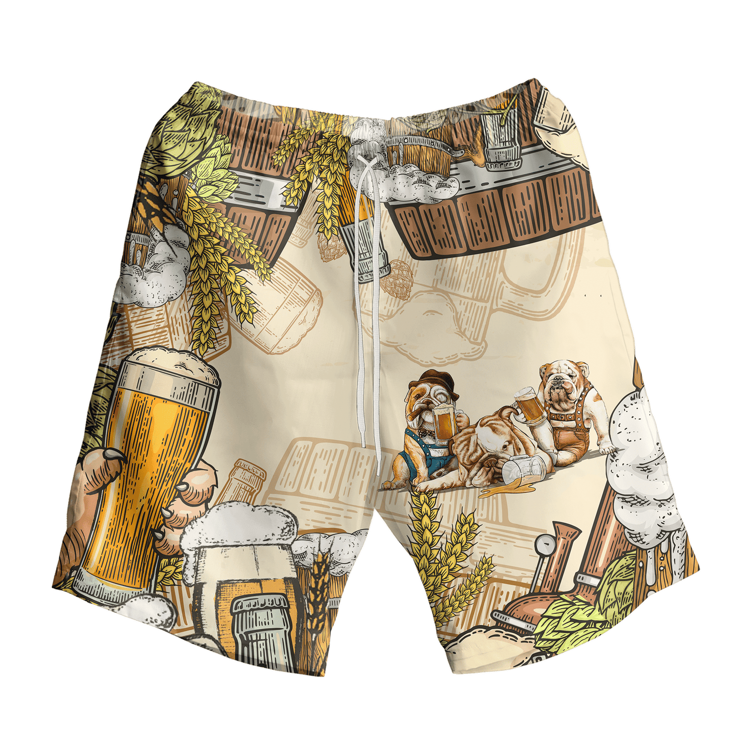 Bulldog Beer On Beige Background Design Hawaiian Shirt, Hawaiian For Gift