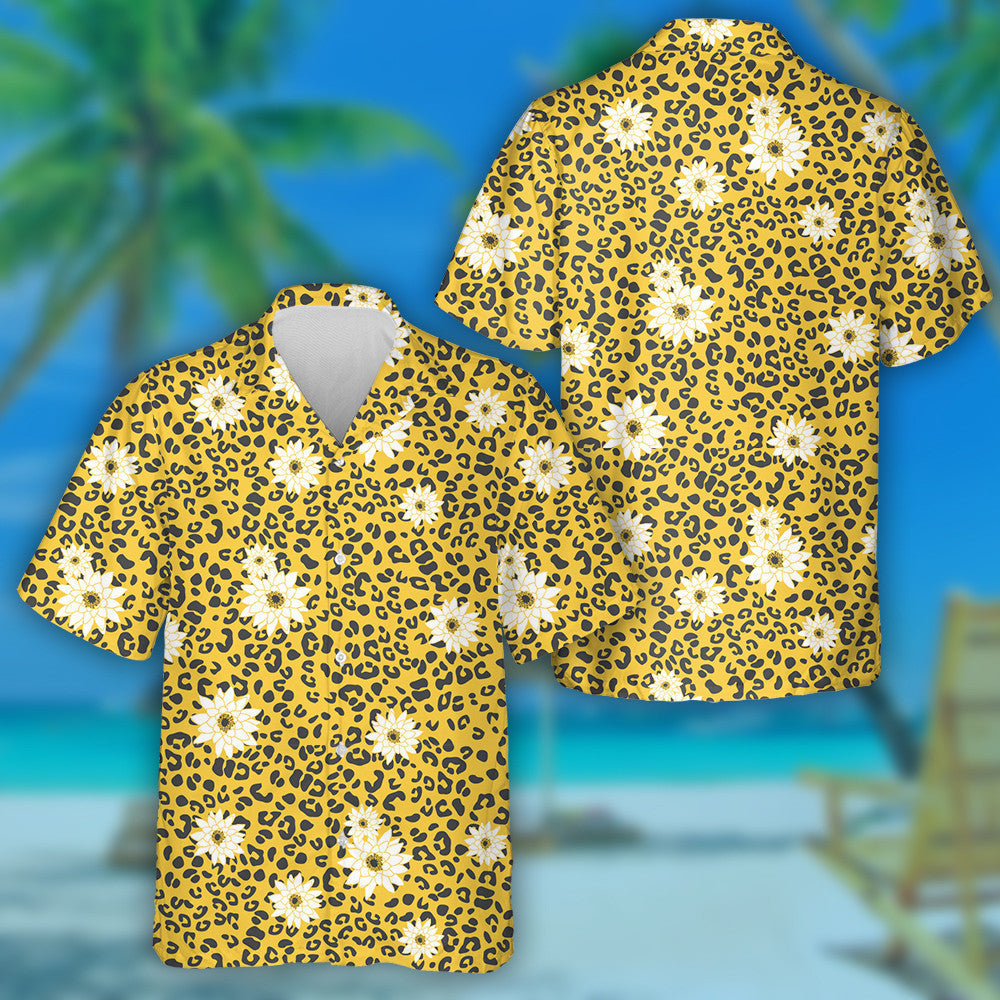 Geoiméadrach Coimrithe Ainmhithe Liopard Le Léine Haváís Buí Bán Floral, Bronntanas Léine Haváís, Bronntanas Nollag