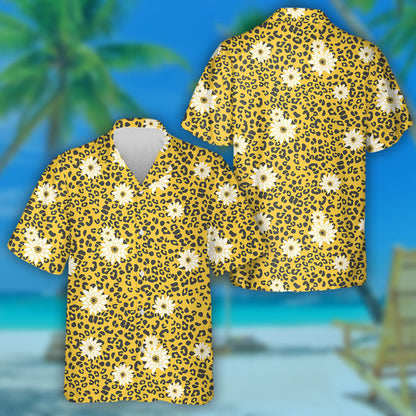 Geoiméadrach Coimrithe Ainmhithe Liopard Le Léine Haváís Buí Bán Floral, Bronntanas Léine Haváís, Bronntanas Nollag