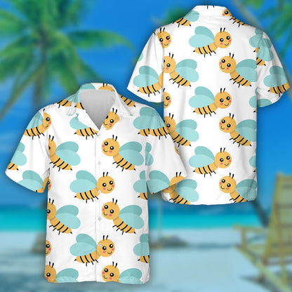 Natural Summer Cute Bee In Cartoon Style Hawaiian Shirt, Hawaiian Shirt Gift, Christmas Gift