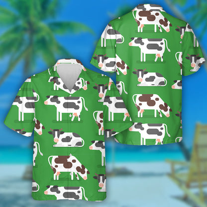 Hand Draw Cute Cow On Green Background Hawaiian Shirt, Hawaiian Shirt Gift, Christmas Gift