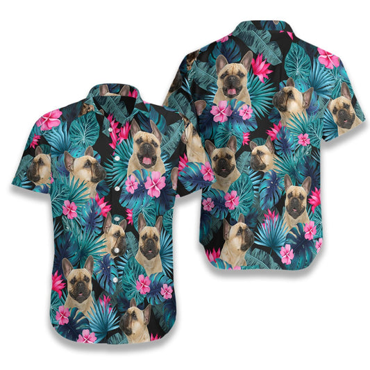 Hibiscus Tropical French Bulldog Design Hawaiian Shirt, Hawaiian For Gift