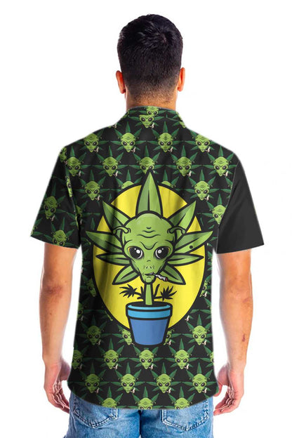 Funny Alien Organic Marijuana Design Hawaiian Shirt,Hawaiian Shirt Gift, Christmas Gift