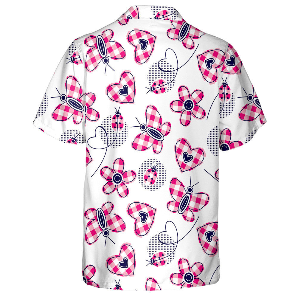Theme Butterflies Plaid Hearts Chrysanthemum And Ladybug Hawaiian Shirt, Hawaiian Shirt Gift, Christmas Gift