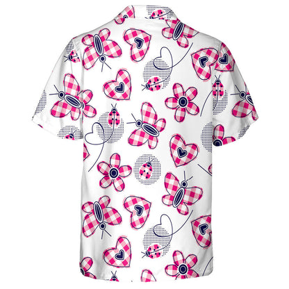 Theme Butterflies Plaid Hearts Chrysanthemum And Ladybug Hawaiian Shirt, Hawaiian Shirt Gift, Christmas Gift