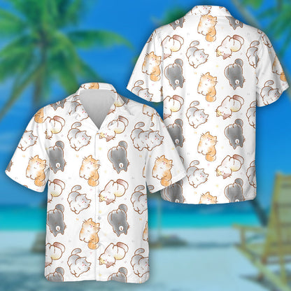 Hand Drawn Cartoon Cat On White Background Hawaiian Shirt, Hawaiian Shirt Gift, Christmas Gift