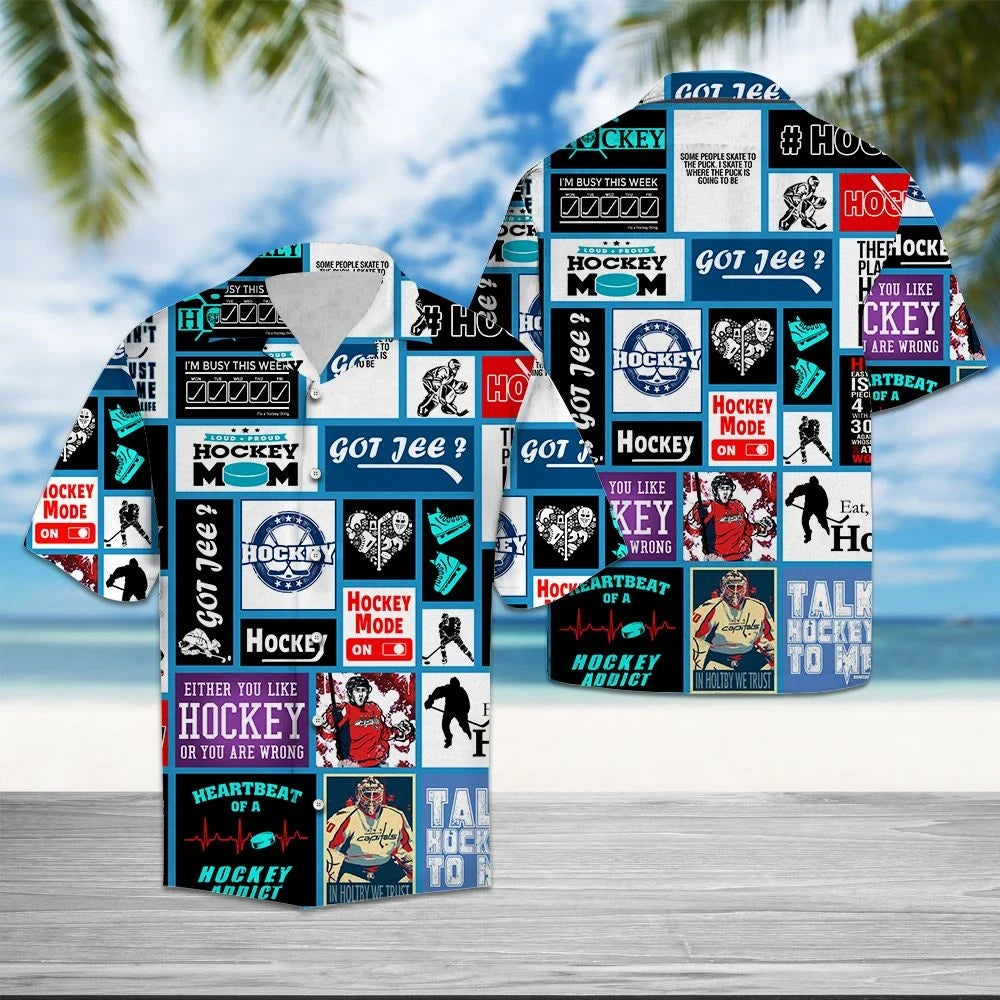 Heartbeat Of A Hockey Design Hawaiian Shirt, Hawaiian For Gift