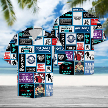 Heartbeat Of A Hockey Design Hawaiian Shirt, Hawaiian For Gift
