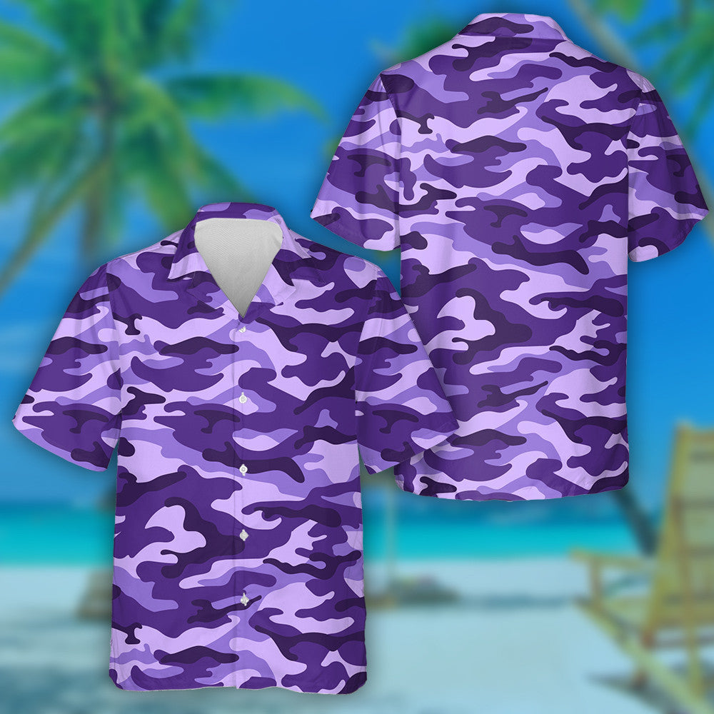 Monochrome Purple Camouflage Military Pattern Hawaiian Shirt,Hawaiian Shirt Gift, Christmas Gift