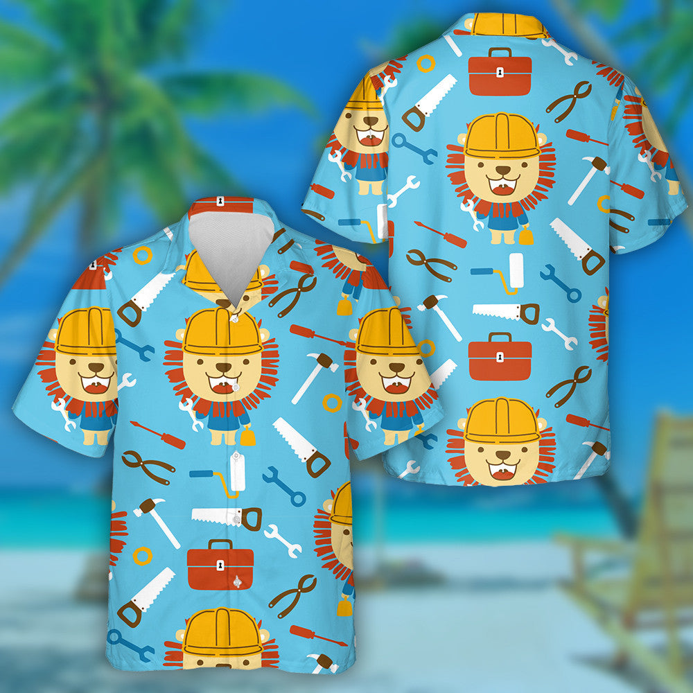 Funny Lion The Builder With Its Tools Hawaiian Shirt, Hawaiian Shirt Gift, Christmas Gift