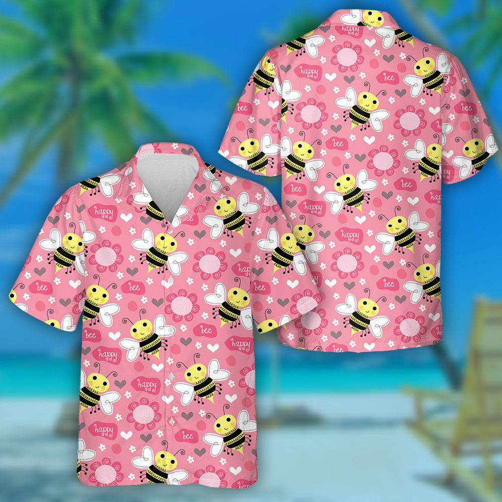 Natural Summer Bee And Flower Happy Day Hawaiian Shirt, Hawaiian Shirt Gift, Christmas Gift